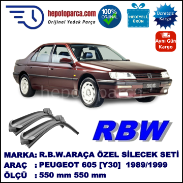 PEUGEOT 605 [Y30] 06.89-05.99 550 / 550 mm. RBW Muz Silecek Seti  2'li Takım. U Kanca Uyumludur.