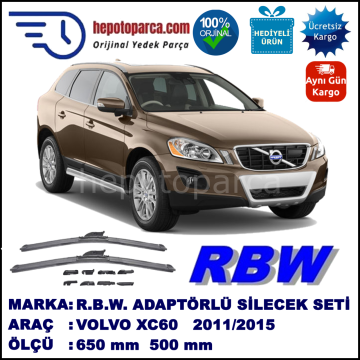 VOLVO XC60  08.2011-..., 650 / 500 mm.  RBW  ADAPTÖRLÜ MUZ SİLECEK SETİ