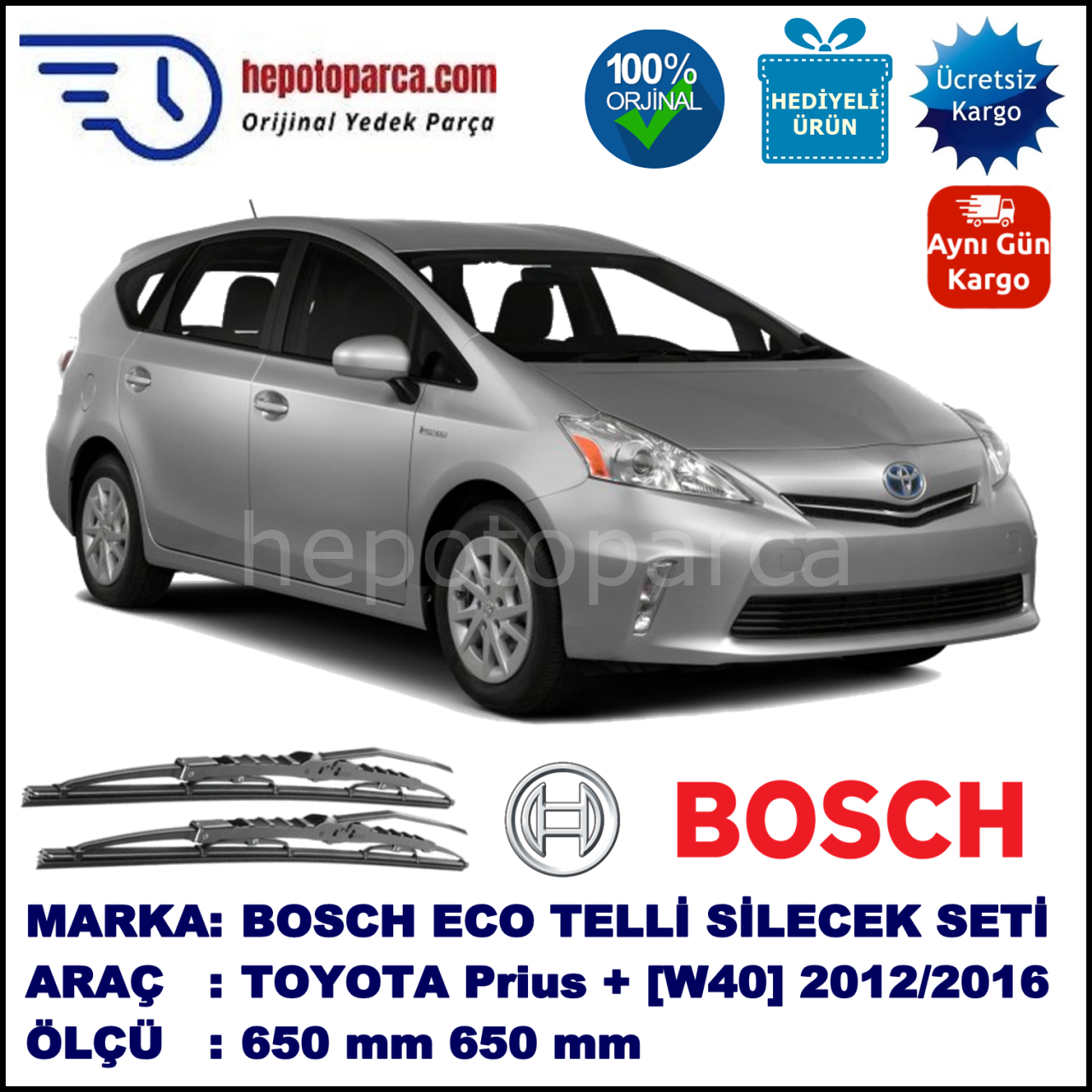 TOYOTA Prius + [W40] 03.12-... 650 /  mm. BOSCH ECO Telli Silecek 1 Adet