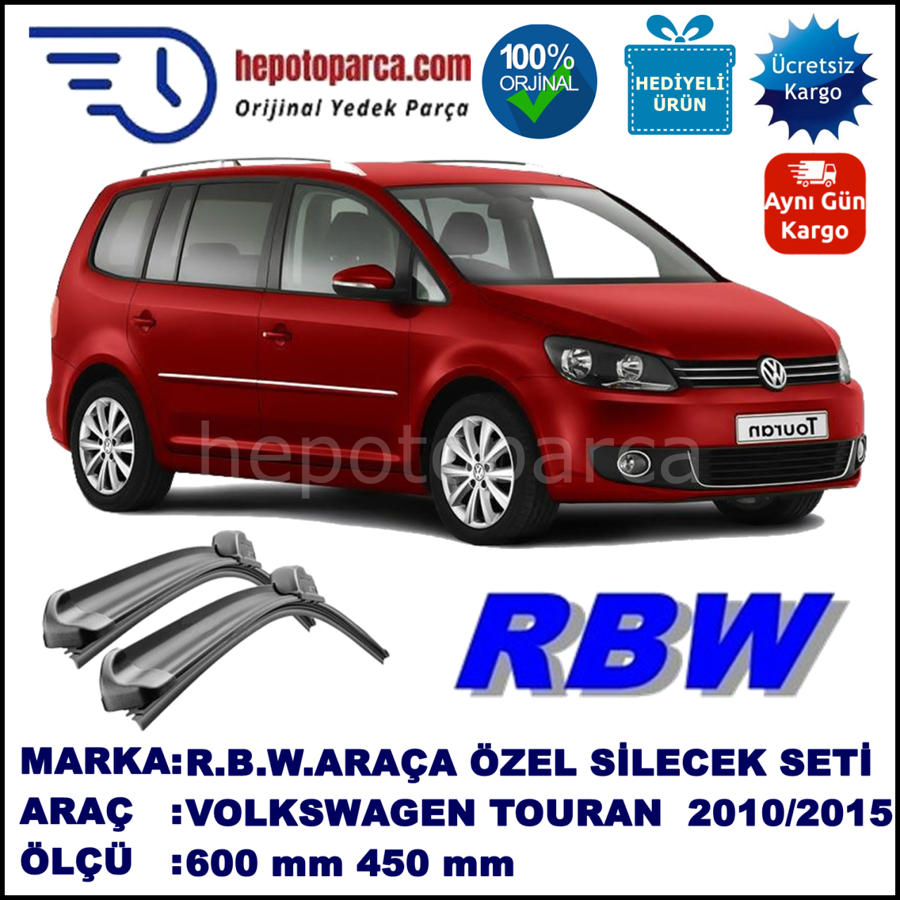 VOLKSWAGEN TOURAN MUZ SİLECEK TAKIMI RBW ARACA ÖZEL (2010-2015)