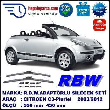 CITROEN C3-Pluriel [A42] 05.2003-10.2012, 550 / 450 mm.  RBW  ADAPTÖRLÜ MUZ SİLECEK SETİ
