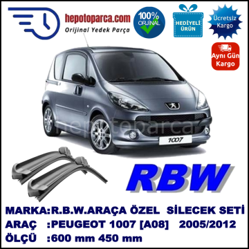 PEUGEOT 1007 [A08] 04.05-... 600 / 450 mm. RBW Muz Silecek Seti  2'li Takım. U Kanca Uyumludur.