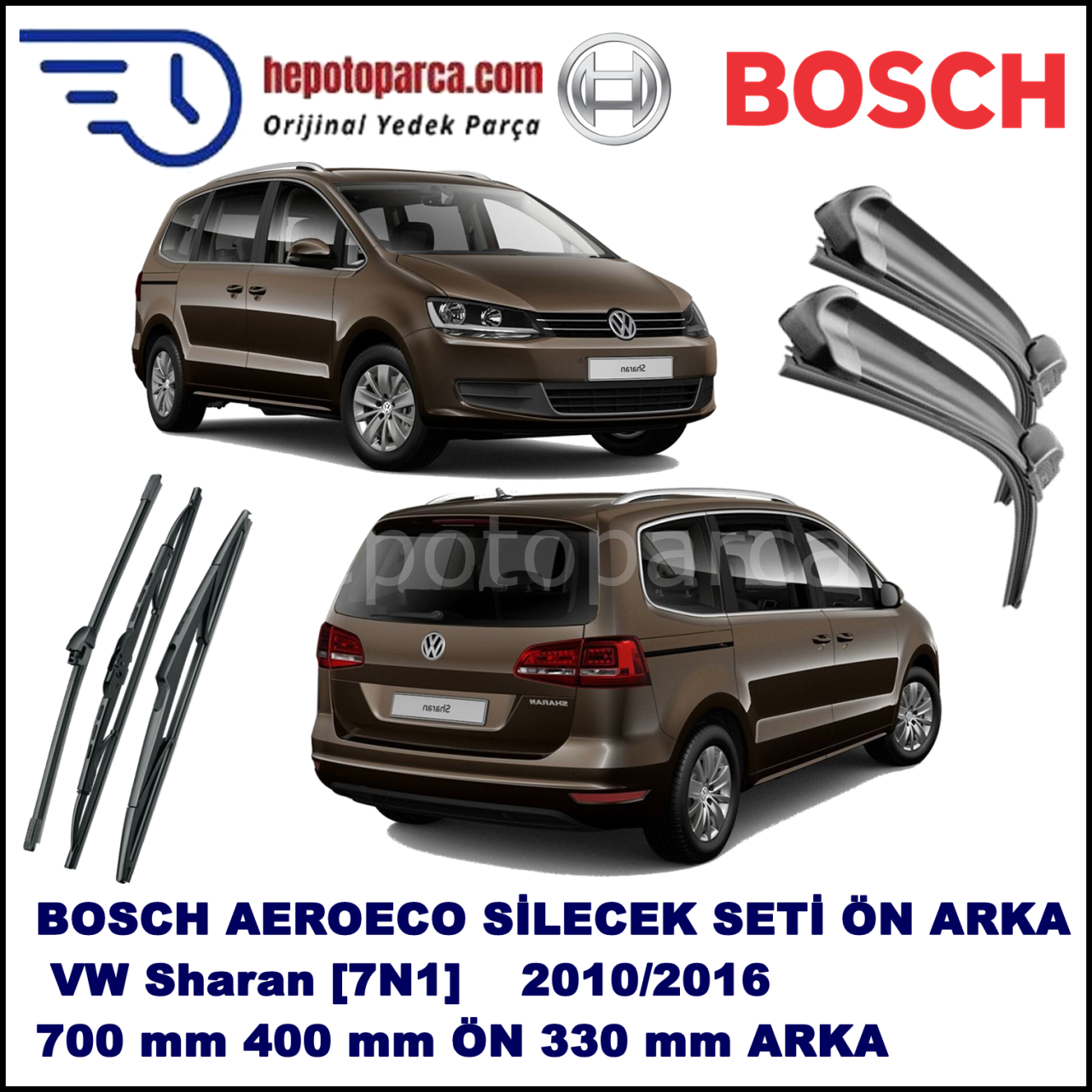 VW Sharan [7N1] 05,2010-,,, Bosch Aeroeco Ön ve Arka Silecek Takımı