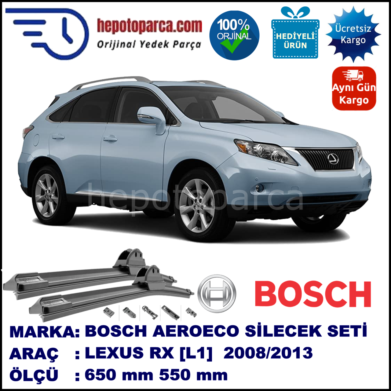 LEXUS RX [L1] 12.2008-..., 650 / 550 mm. BOSCH AEROECO Aparatlı Muz Silecek