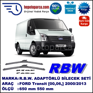 FORD Transit [00, 06, 12] 01.2000-..., 650 / 550 mm.  RBW  ADAPTÖRLÜ MUZ SİLECEK SETİ
