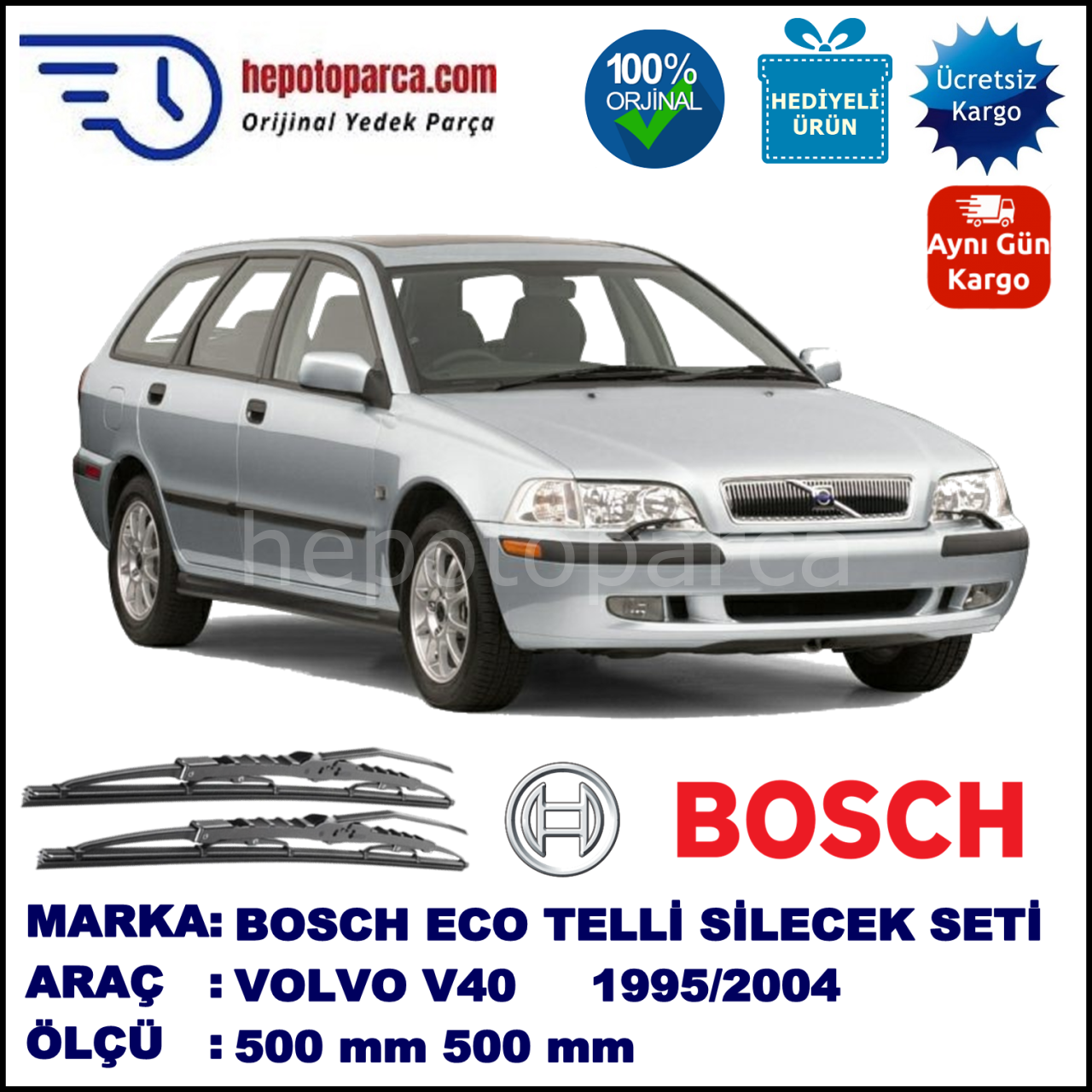 VOLVO V40 I  01.95-06.04 500 / 500 mm. BOSCH ECO Telli Silecek 2'li Takım