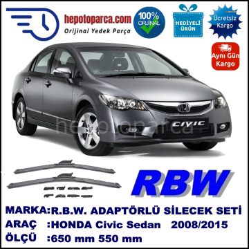 HONDA Civic Hybrid [FD] 01.2008-..., 650 / 550 mm.  RBW  ADAPTÖRLÜ MUZ SİLECEK SETİ