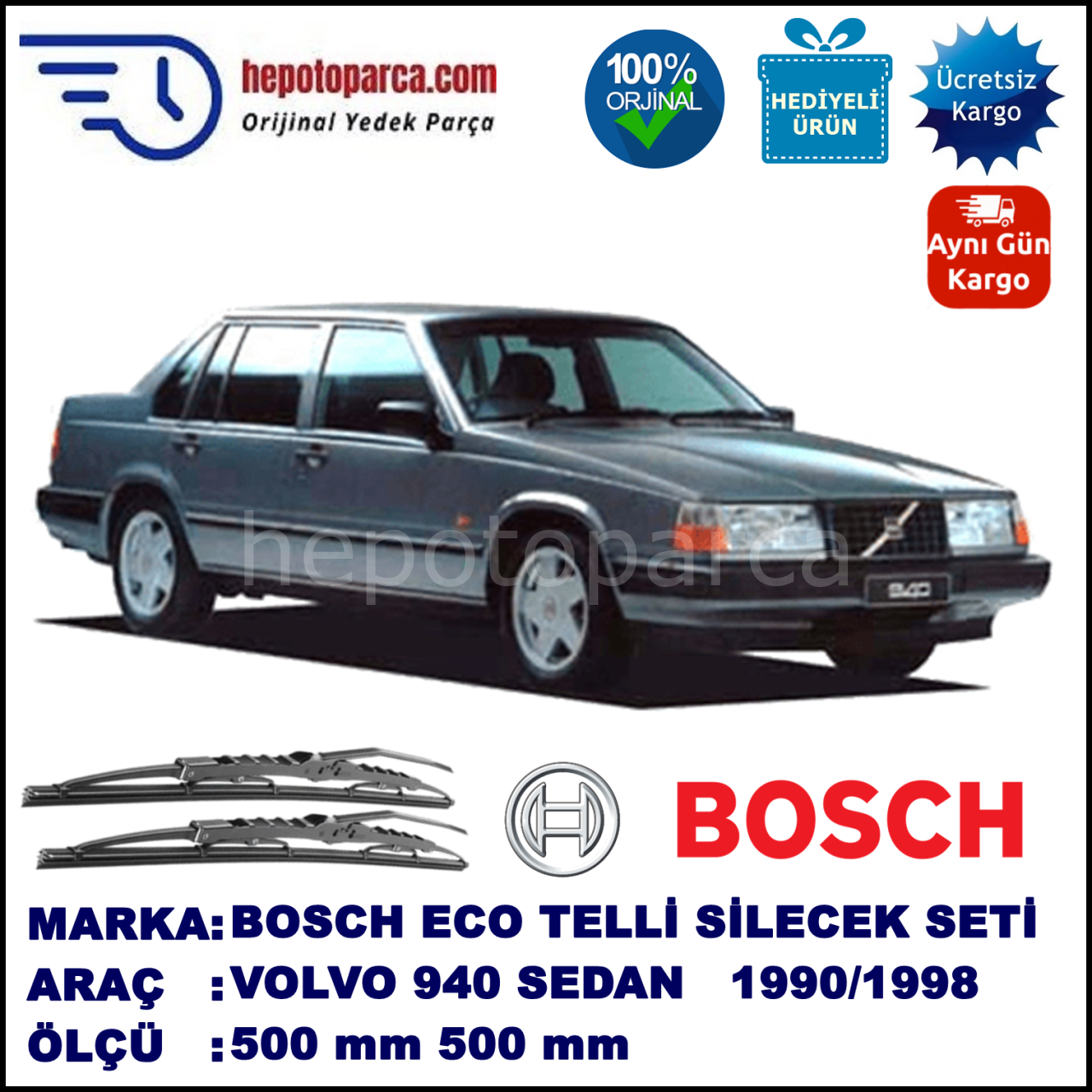 VOLVO 940  09.90-10.98 500 / 500 mm. BOSCH ECO Telli Silecek 2'li Takım