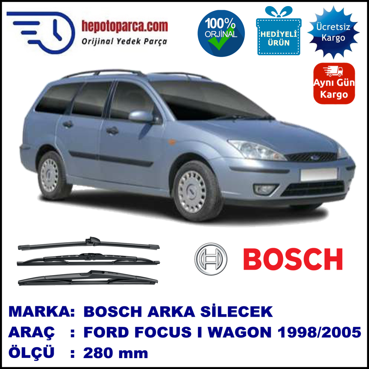 FORD Focus I Turnier [99] 280 mm 11.1998-05.2005 BOSCH Arka Silecek