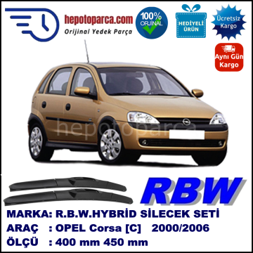 OPEL Corsa [C] 09.00-09.06 500 / 450 mm. RBW Hybrid Silecek Seti. U Kanca Uyumlu Hibrit