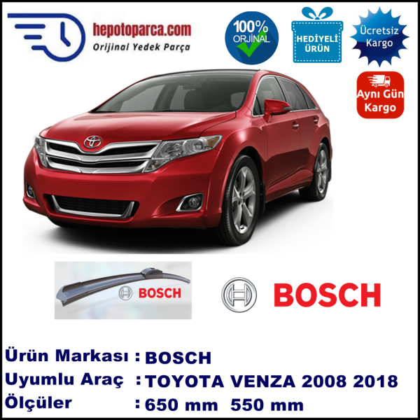 TOYOTA Venza  09.2008-..., 650 / 550 mm. BOSCH AEROECO Aparatlı Muz Silecek