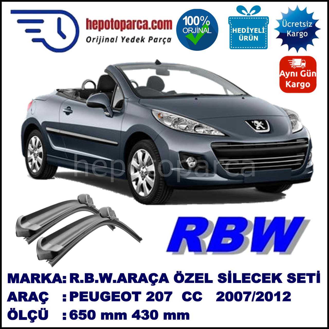 PEUGEOT 207 CC/SW MUZ SİLECEK TAKIMI RBW ARACA ÖZEL (2007-2012)