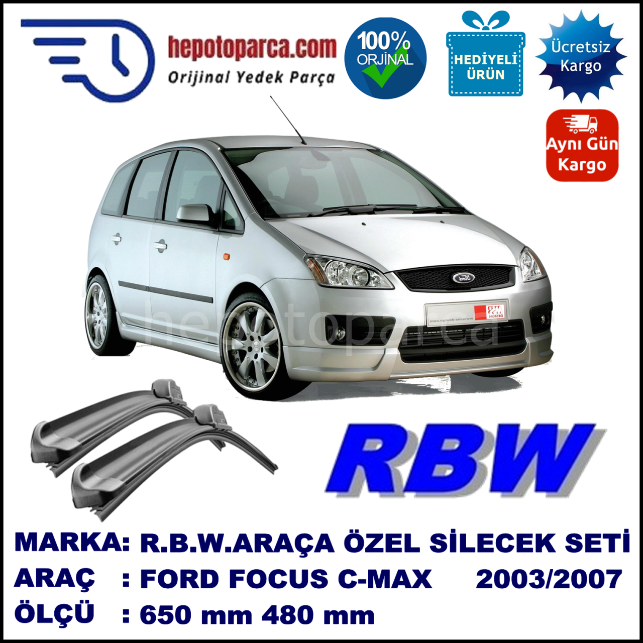 FORD FOCUS C-MAX MUZ SİLECEK TAKIMI RBW ARACA ÖZEL (2003-2007)