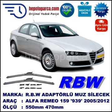 ALFA ROMEO 159 Berlina [939] 06.2005-… , 550 / 470 mm.  RBW  ADAPTÖRLÜ MUZ SİLECEK SETİ