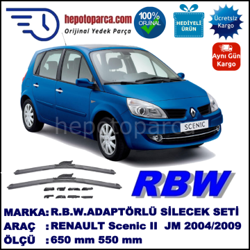 RENAULT Scenic II [JM.] 12.2004-04.2009, 650 / 550 mm.  RBW  ADAPTÖRLÜ MUZ SİLECEK SETİ