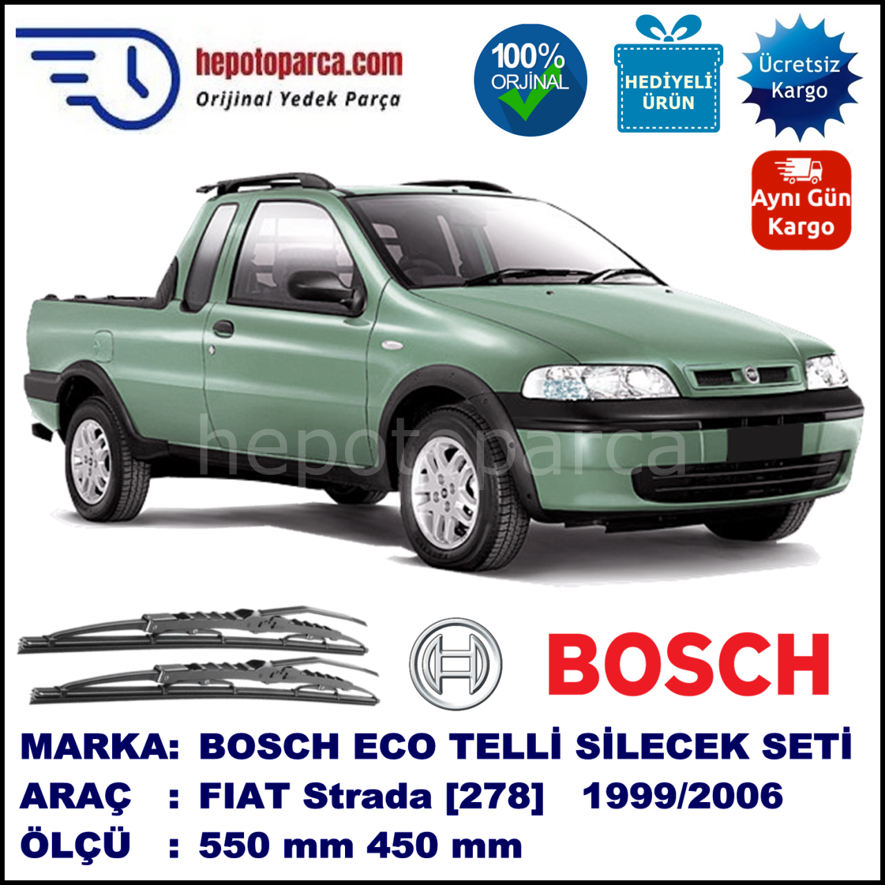 FIAT Strada [278] 03.99-... 550 / 450 mm. BOSCH ECO Telli Silecek 2'li Takım