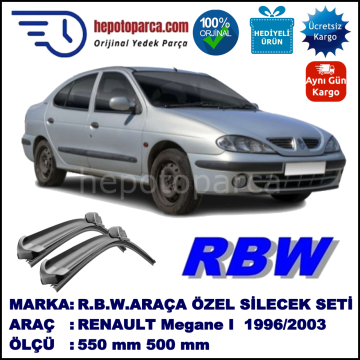 RENAULT Megane I Classic [X64] 09.96-09.03 550 / 500 mm. RBW Muz Silecek Seti  2'li Takım. U Kanca Uyumludur.