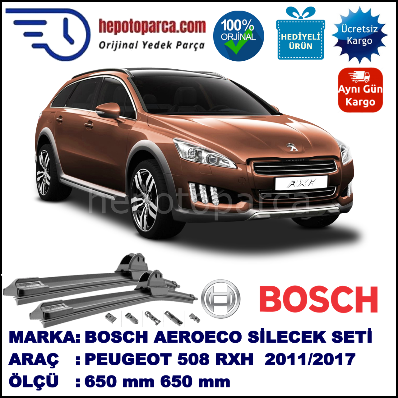 PEUGEOT 508 RXH  09.2011-..., 650 / 650 mm. BOSCH AEROECO Aparatlı Muz Silecek