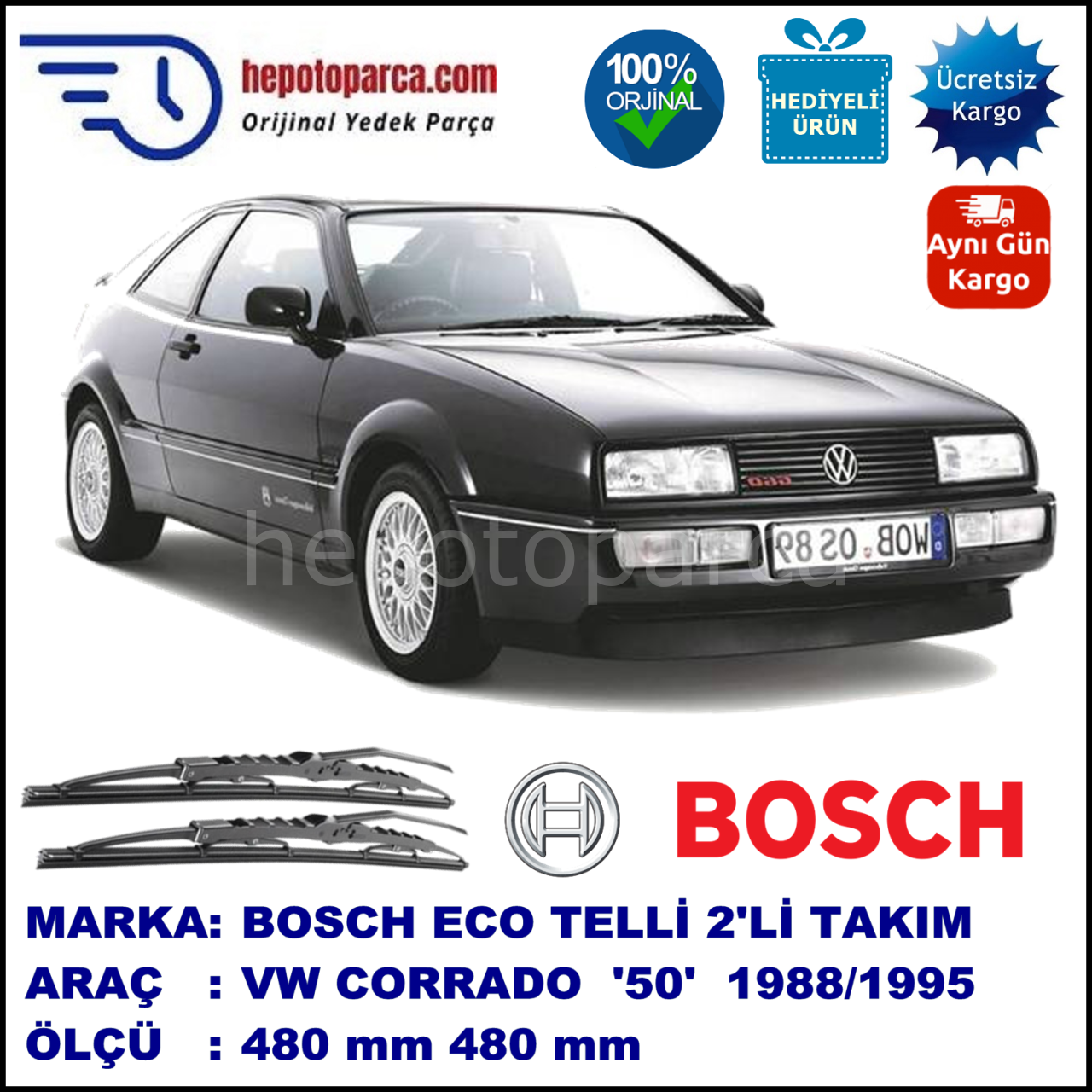 VW Corrado [50] 09.88-07.95 480 / 480 mm. BOSCH ECO Telli Silecek 2'li Takım