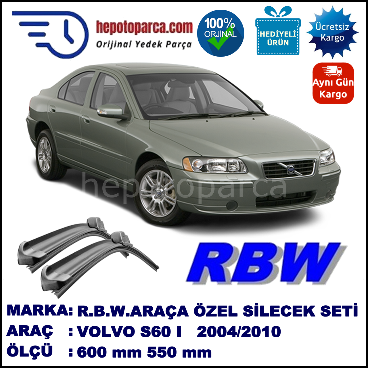 VOLVO S60 1 MUZ SİLECEK TAKIMI RBW ARACA ÖZEL (2004-2010)