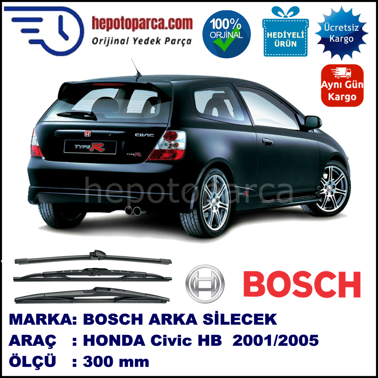 HONDA Civic Hatchback [EU/EP] 300 mm 02.2001-12.2005 BOSCH Arka Silecek