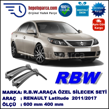 RENAULT Latitude  01.11-... 600 / 400 mm. RBW Muz Silecek Seti  2'li Takım. U Kanca Uyumludur.