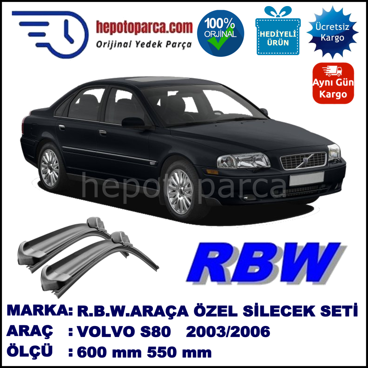 VOLVO S80 1 MUZ SİLECEK TAKIMI RBW ARACA ÖZEL (2003-2006)