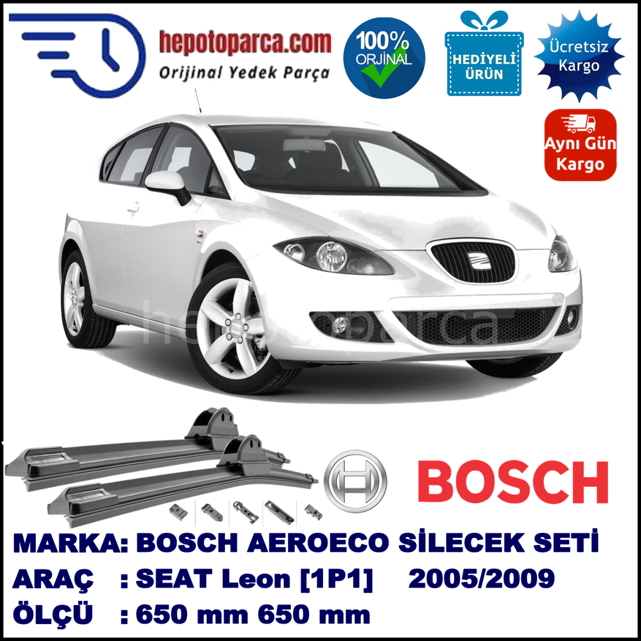 SEAT Leon [1P1] 07.2005-02.2009, 650 / 650 mm. BOSCH AEROECO Aparatlı Muz Silecek