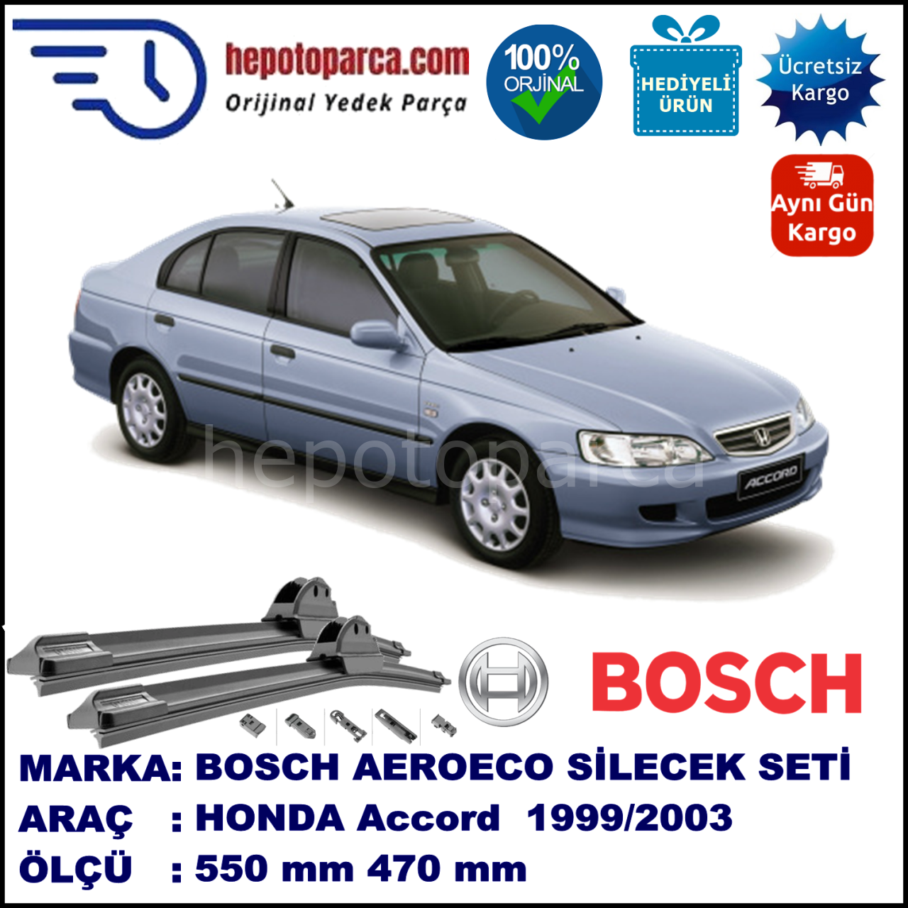 HONDA Accord Hatchback [CG/CH/CL] 12.1999-02.2003, 550 / 470 mm. BOSCH AEROECO Aparatlı Muz Silecek