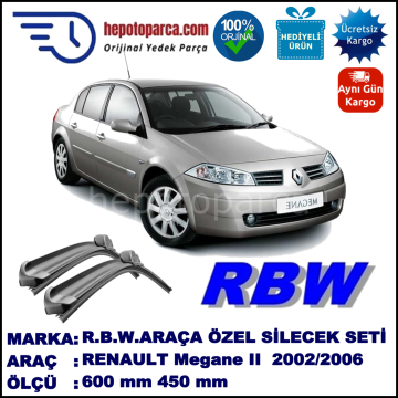 RENAULT Megane II [LM] 09.02-01.06 600 / 450 mm. RBW Muz Silecek Seti  2'li Takım. U Kanca Uyumludur.