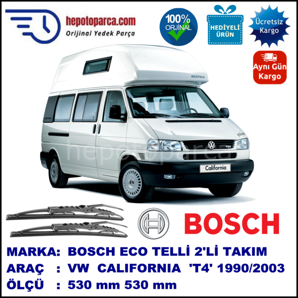 VW California T4 [70, 7D] 09.90-06.03 530 / 530 mm. BOSCH ECO Telli Silecek 2'li Takım