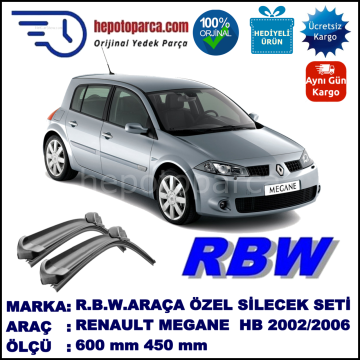 RENAULT Megane II Hatchback [BM./CM./GM./SM.] 11.02-01.06 600 / 450 mm. RBW Muz Silecek Seti  2'li Takım. U Kanca Uyumludur.