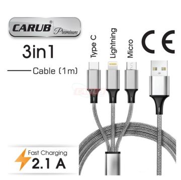 5901824 CARUB ŞARZ KABLO USB 3LÜ  İPHONE SAMSUNG HUWAİ