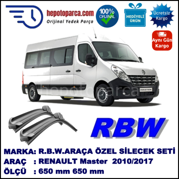 RENAULT Master  02.10-... 650 / 650 mm. RBW Muz Silecek Seti  2'li Takım. U Kanca Uyumludur.