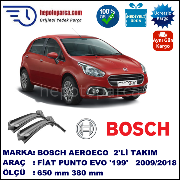 FIAT Punto Evo [199..] 10.2009-..., 650 / 380 mm. BOSCH AEROECO Aparatlı Muz Silecek