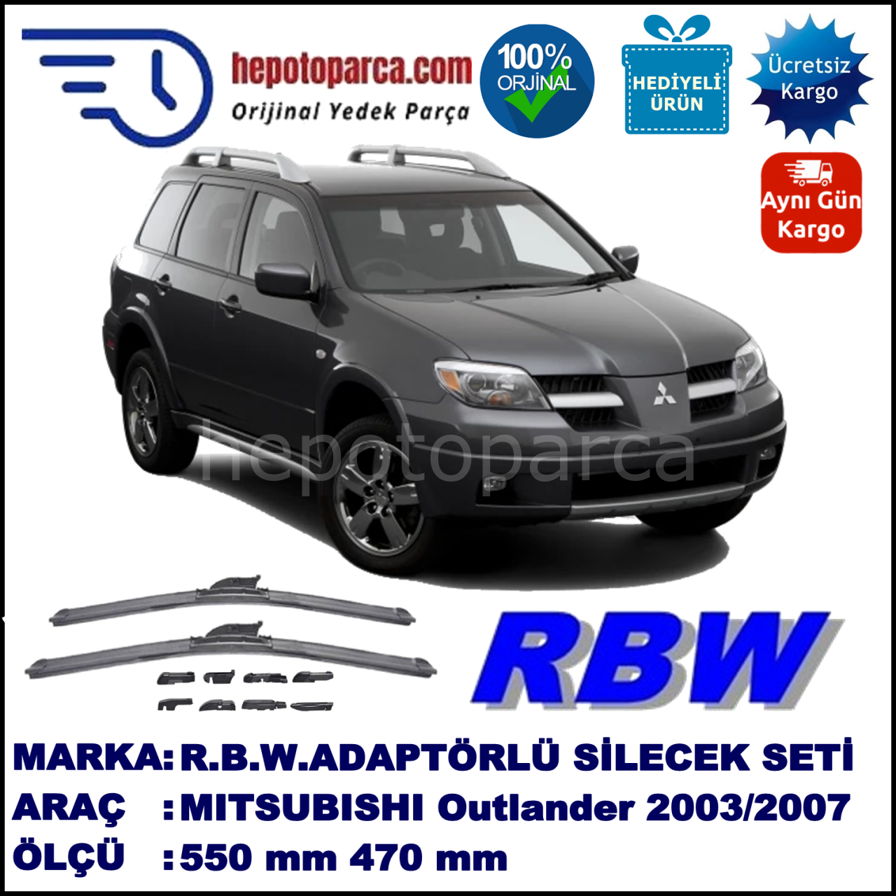 MITSUBISHI Outlander [CU] 02.2003-09.2007, 550 / 470 mm.  RBW  ADAPTÖRLÜ MUZ SİLECEK SETİ