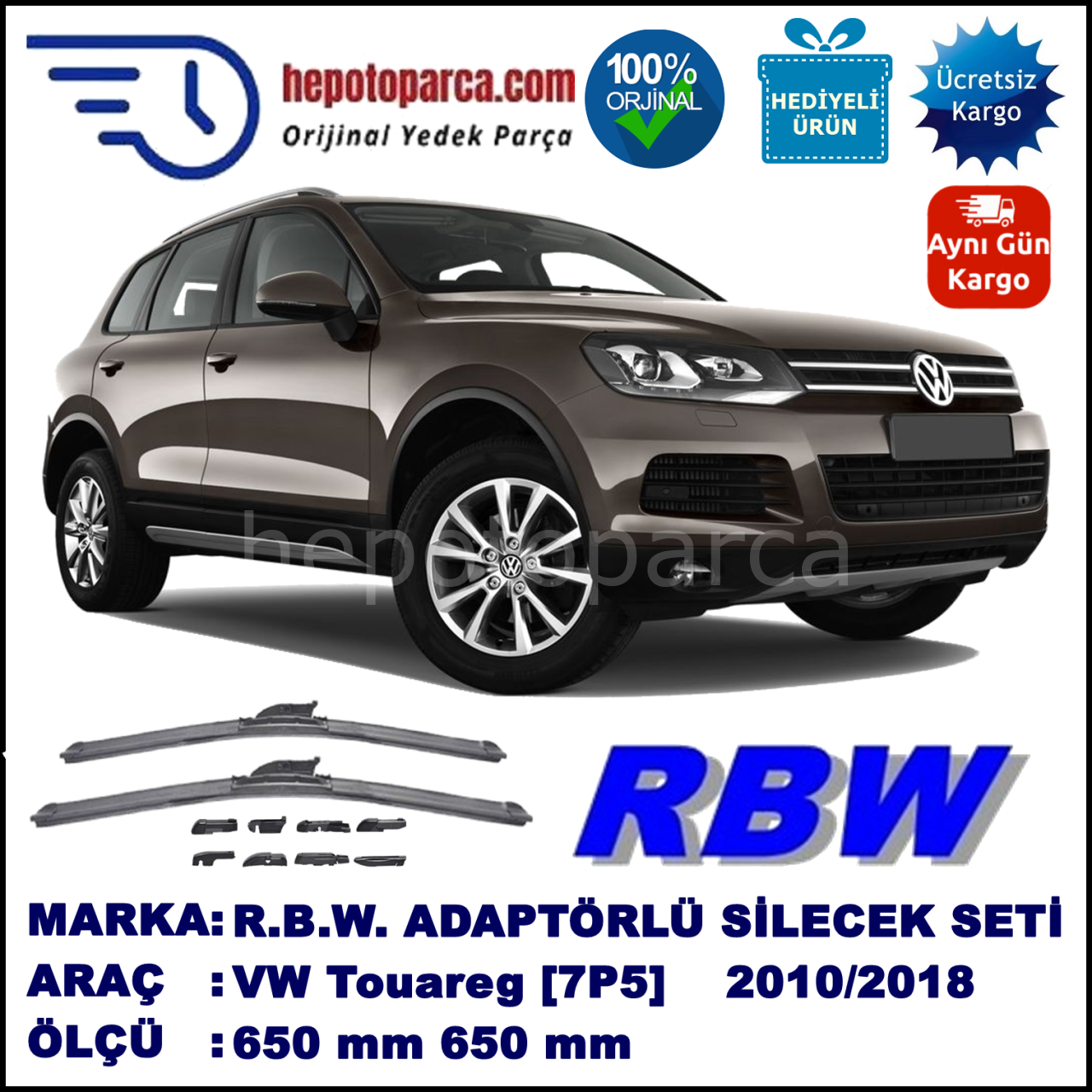 VW Touareg [7P5] 01.2010-..., 650 / 650 mm.  RBW  ADAPTÖRLÜ MUZ SİLECEK SETİ