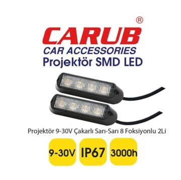 3056354 CARUB PROJEKTÖR 9-30V ÇAKARLI SARI 8 FONKSİYON
