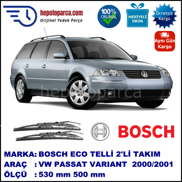 VW Passat Variant [3B6] 10.00-10.01 530 / 500 mm. BOSCH ECO Telli Silecek 2'li Takım