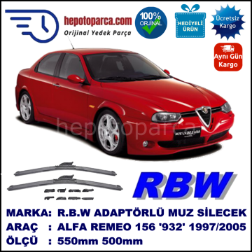 ALFA ROMEO 156 Berlina [932] 10.1997-12.2005, 550 / 500 mm.  RBW  ADAPTÖRLÜ MUZ SİLECEK SETİ