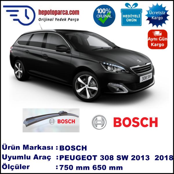 PEUGEOT 308 SW [T7] 05.2008-... 750/650 mm Bosch Aerotwin Araca Özel Silecek