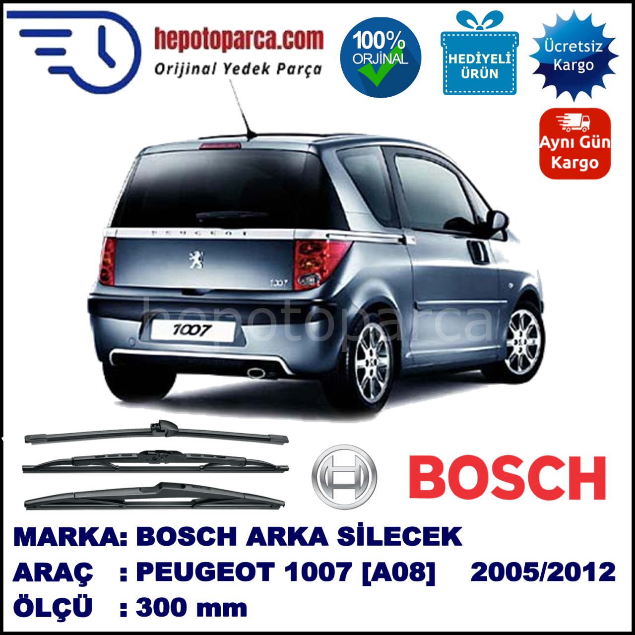 PEUGEOT 1007 [A08] 300 mm 04.2005-... BOSCH Arka Silecek