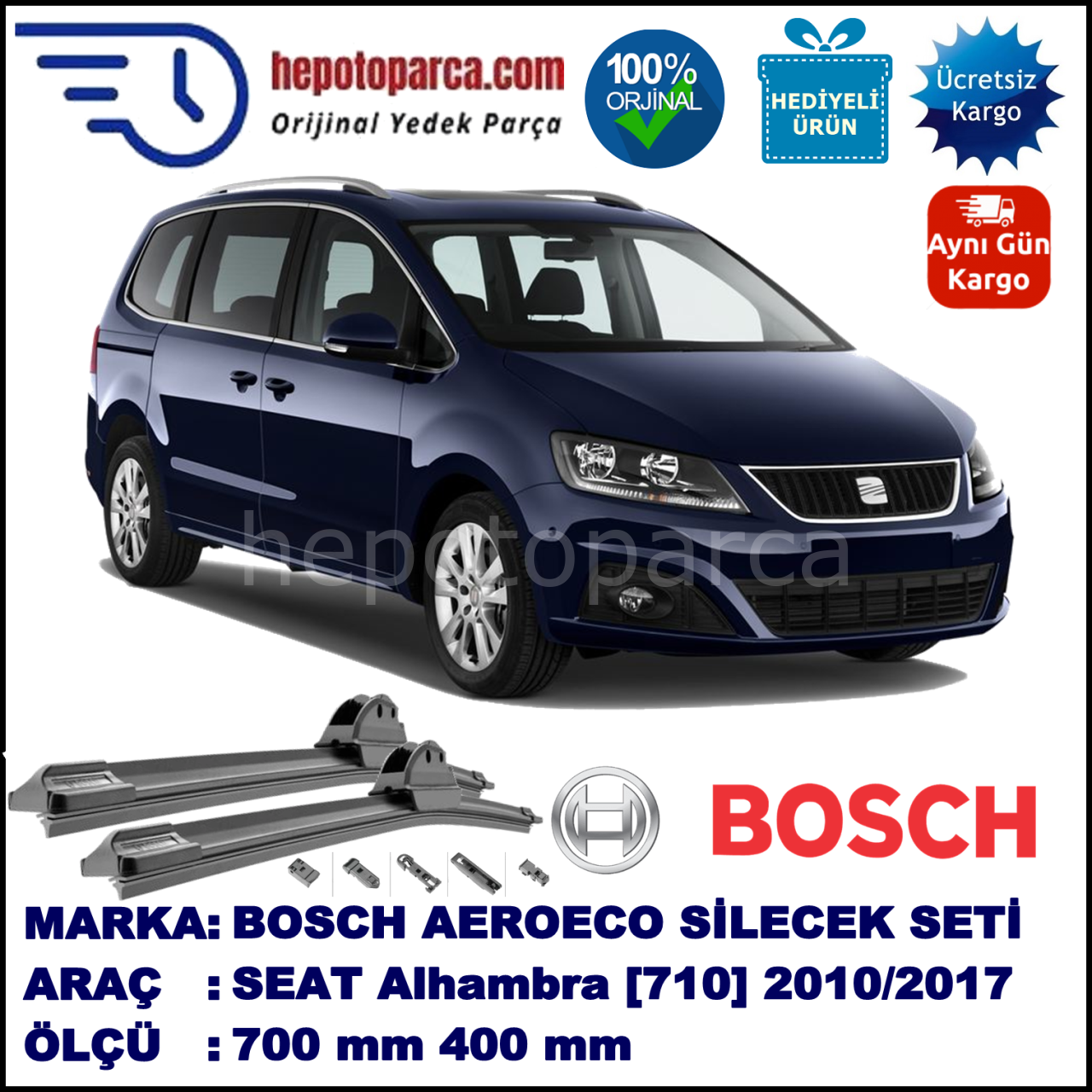 SEAT Alhambra [710] 07.2010-..., 700 / 400 mm. BOSCH AEROECO Aparatlı Muz Silecek