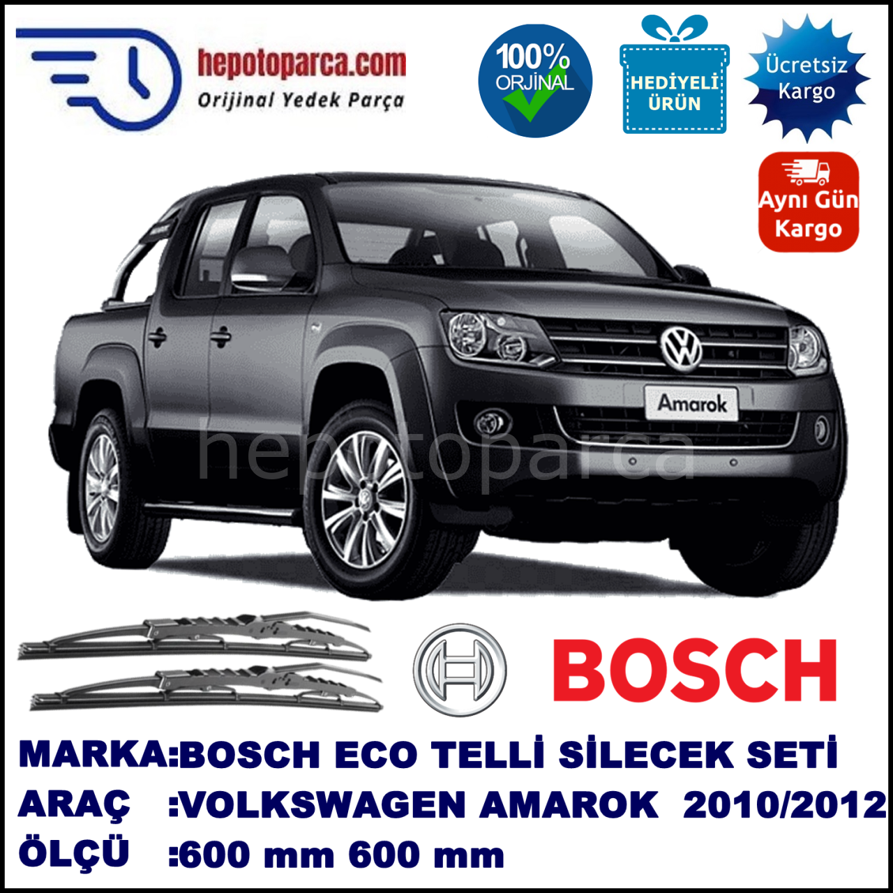 VW Amarok  [2H] 09.10-04.12 600 /  mm. BOSCH ECO Telli Silecek 2'li Takım