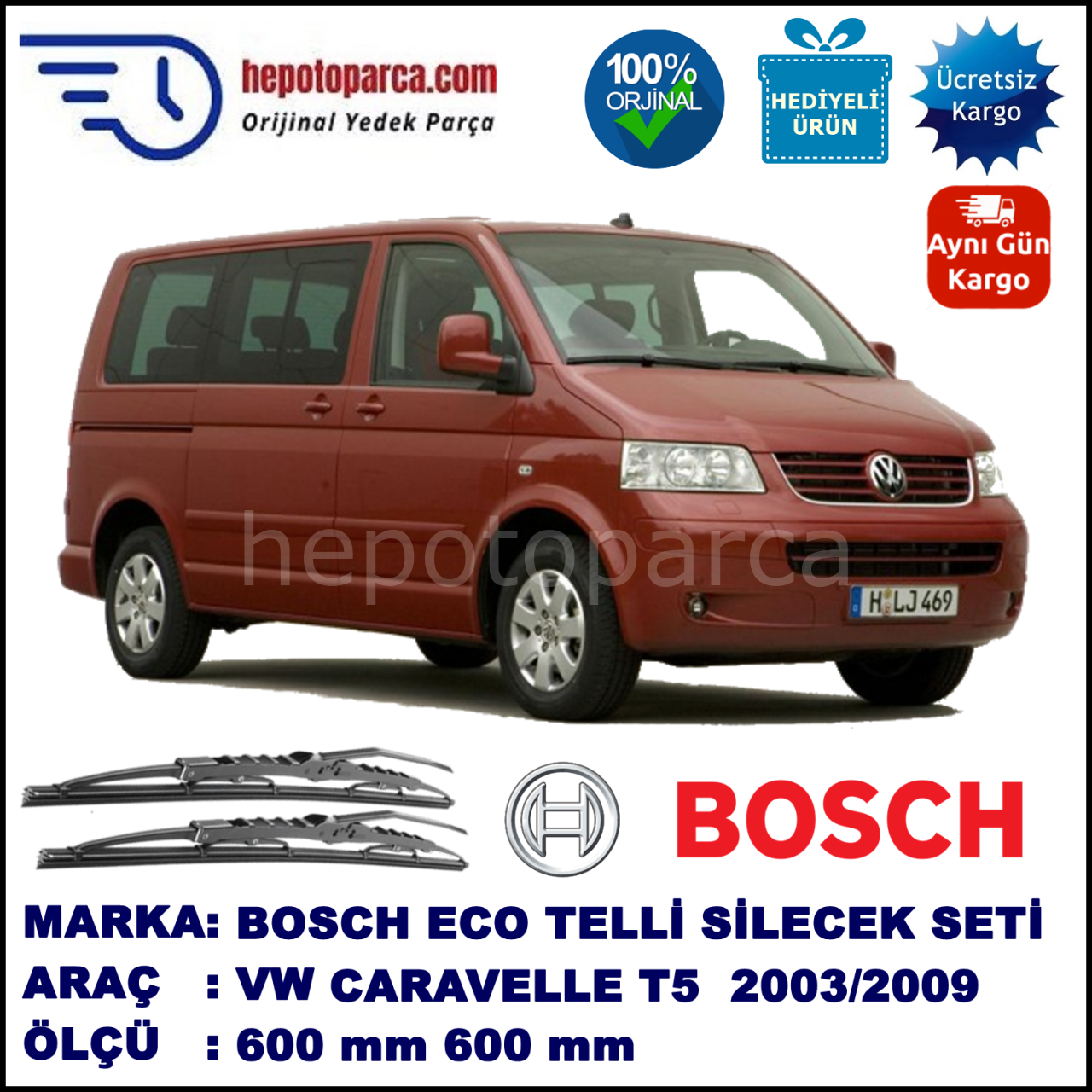 VW Caravelle T5 [7H] 02.03-11.09 600 /  mm. BOSCH ECO Telli Silecek 1 Adet