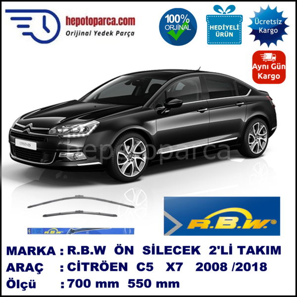 CITROEN C5 [X7] 04.2008-..., 700 / 550 mm.  RBW  ADAPTÖRLÜ MUZ SİLECEK SETİ