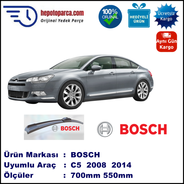 CITROEN C5 [X7] 04.2008-..., 700 / 550 mm. BOSCH AEROECO Aparatlı Muz Silecek