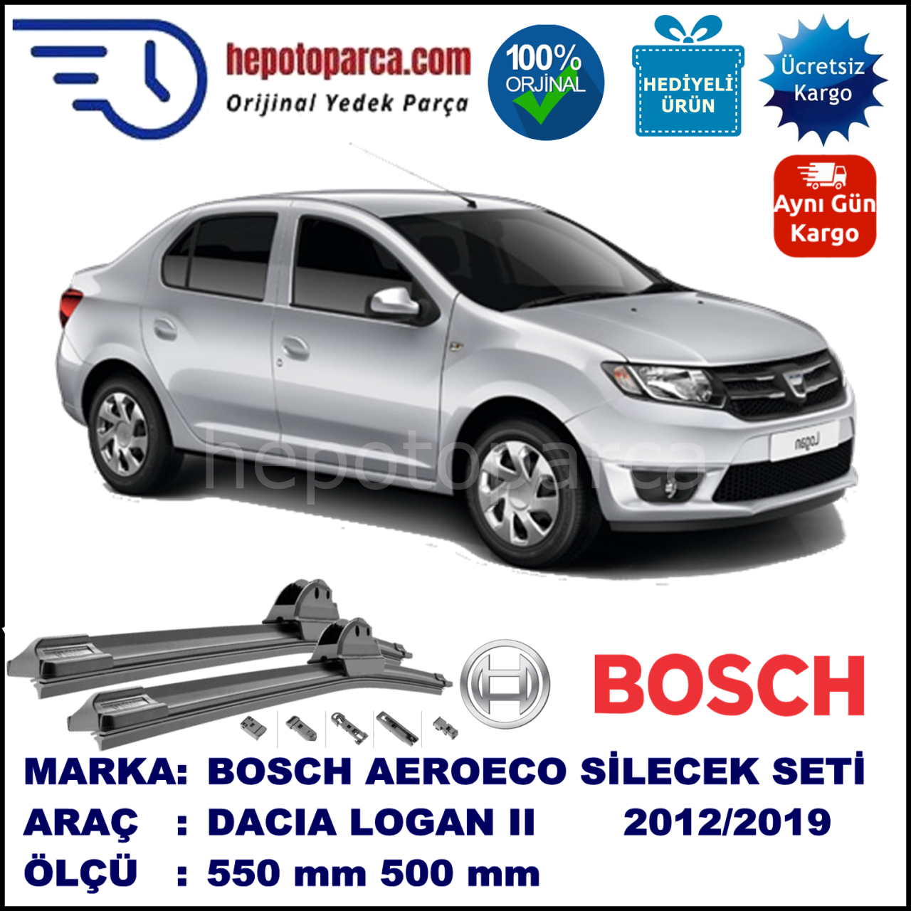 DACIA Logan II [L8] 08.2012-..., 550 / 500 mm. BOSCH AEROECO Aparatlı Muz Silecek