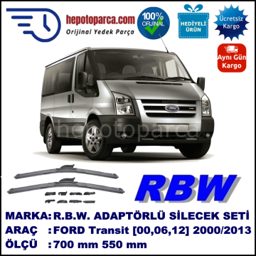 FORD Transit [00, 06, 12] 01.2000-..., 700 / 550 mm.  RBW  ADAPTÖRLÜ MUZ SİLECEK SETİ