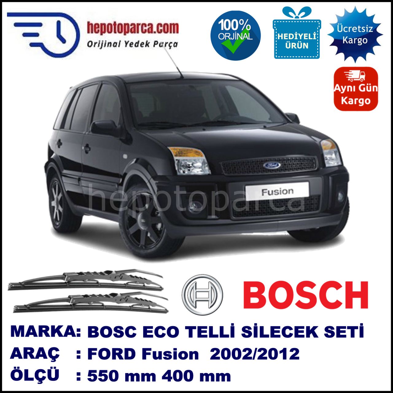 FORD Fusion [02/05] 10.02-06.12 550 / 400 mm. BOSCH ECO Telli Silecek 2'li Takım